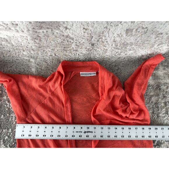 Sag Harbor Petite Sz LP Open Front Knit Cardigan Sweater Orange Pink 3/4 Sleeve - Picture 3 of 6